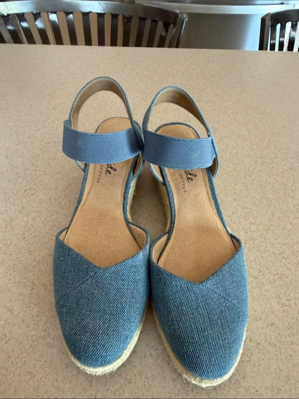 Life Stride Blue Denim Espadrille Wedge Sandals